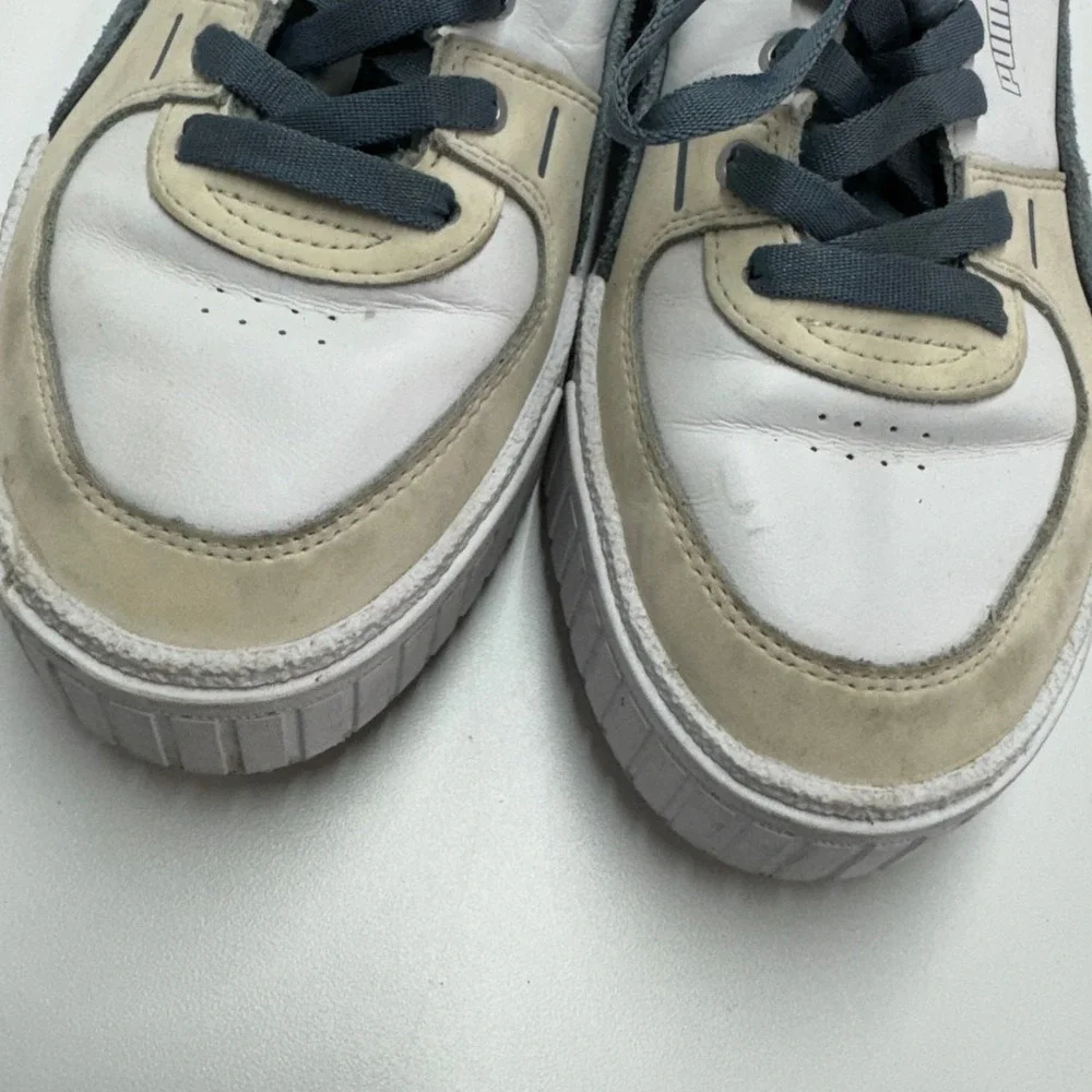 Puma Sneakers Womens 9.5‎ White Blue Cali Dream Leather Platform Retro Chunky